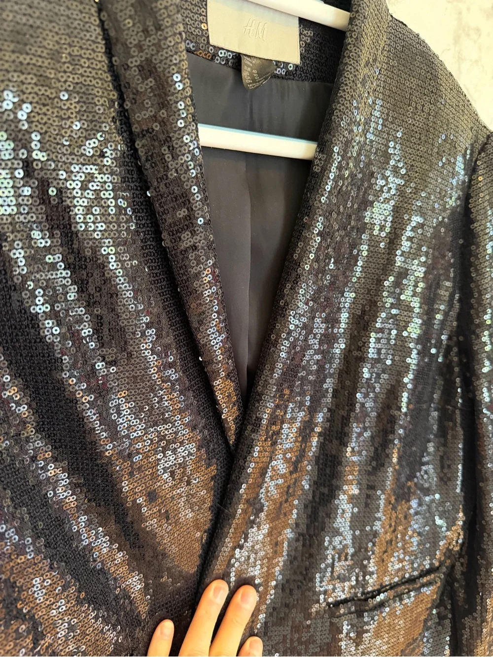 H&M Women's Navy Sequin Open-Front Blazer